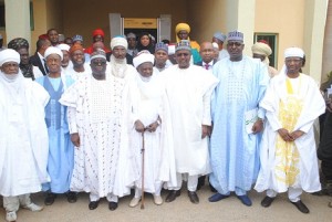 Mounir Gwarzo, DG of SEC and Representative of Sultan of Sokoto and Emir of Gwandu Alh. Mohammadu Iliyasu Bashaar and other participants at the High Level Regional Roundtable on Non-Interest Capital Market in Sokoto, Monday.