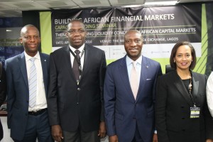 L – R  shows Mr. Ade Bajomo, ED, Market Operations and Technology, NSE; Mr. Geoﬀrey Odundo, CEO, Nairobi Securities Exchange Limited; Mr. Oscar  Onyema, CEO, NSE, and Zeona Jacobs, Director,  Marketing & Corporate Affairs, Johannesburg Stock Exchange  at Building African Financial Markets Capacity Building Seminar at The NSE today.