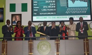 L – R  shows Mr. Oscar  Onyema, CEO NSE; Mrs. Yomi Ifaturoti, Corporate Affairs & Administration, PZ Cussons Nigeria Plc; Eng. Tunde Oyelola, Vice Chairman, PZ Cussons Nigeria Plc; Chief Kola Jamodu,  Chairman, PZ Cussons Nigeria Plc; Mr. Christos Giannopoulous, CEO, PZ Cussons Nigeria Plc;  Mrs. Elizabeth Ebi, Director, PZ Cussons Nigeria Plc; Ms. Joyce Coker, Human Resources, PZ Cussons Nigeria Plc and Mr. Haruna Jalo-Waziri, Executive Director, Capital Market, NSE at the Closing Gong Ceremony at The Exchange today.