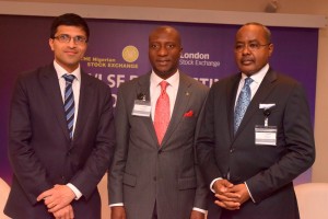 L – R (PIX B) show Mr. Nikhil Rathi, Chief Executive Officer, London Stock Exchange (LSE); Mr. Oscar N. Onyema, OON, Chief Executive Officer, The Nigerian Stock Exchange (NSE) and Mr. Mounir Gwarzo, Director General, Securities and Exchange Commission at the 2nd NSE/LSEG Dual Listings Conference today in Lagos.