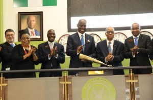 L – R (A) shows Carlos Wanderley, Head, Retail Banking, Union Bank Plc; Oyinkan Adewale, Chief Financial Officer, UBN Plc; Oscar N. Onyema, OON, Chief Executive Officer, The Nigerian Stock Exchange (NSE); Emeka Emuwa, Chief Executive Officer, UBN Plc; Cyril Odu, Chairman, UBN Plc and Haruna Jalo-Waziri, Executive Director, Capital Market, NSE at the UBN Plc Facts Behind the Figures Presentation (FBF) at the Exchange today.