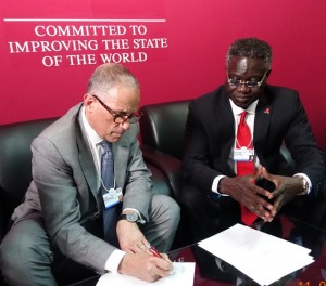 Chairman and President US EXIM Bank, Fred Hochberg and GMD/CEO, UBA Plc, Phillips Oduoza during the signing of a $100 million trade finance deal  between both institutions in Kigali, Rwanda on Wednesday at the sidelines of WEF.