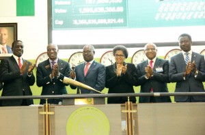 L-R: Haruna Jalo-Waziri, ED, Capital Market of the NSE; Oscar Onyema, CEO, NSE; Ade Ayeyemi, Group CEO, Ecobank Transnational Incorporated (ETI) and Laurence do Rego, Group Executive, Commercial Banking, ETI at the ETI Facts Behind the Figures presentation on Friday.