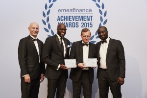 L-R: Christopher Moore,Publisher & CEO, EMEA Finance; Chuma Onwuka, Associate, FBN Capital Limited; Joe Kaye, Group Head, Finance, Seven Energy International; and Oladele Akinjo, Associate, FBN Capital Limited at the EMEAFinance Achievement Awards recently