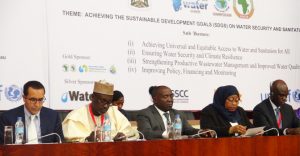 General Assembly of the African Ministers’ Council on Water, 21st July 2016 - From left to right: Mohamed El Azizi, Water and Sanitation Director, AfDB; Suleiman Adamu, Minister for Water Resources, Nigeria; Gerson H. Lwenge, Minister for Water and Irrigation, Tanzania; Samia Suluhu Hassan, Vice President, Tanzania; Amadou Mansour Faye, Minister for Hydraulic & Sanitation, Senegal.