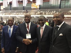 L - R show Mr. Oscar Onyema , CEO, NSE; Mr. Augustine Alegeh, SAN, Past President, Nigerian Bar Association (NBA) ; Abubakar Balarabe Mahmoud, President, NBA and Aigboje Aig-Imoukhuede, at the NBA Annual General Conference at Port-Harcourt, Rivers State.