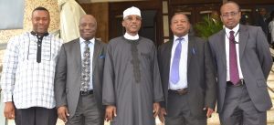 L-R: Executive Directors of Asset Management Corporation of Nigeria (AMCON), Dr. Eberechukwu Uneze and Mr. Kola Ayeye; Managing Director/Chief Executive Officer of AMCON, Mr. Ahmed Kuru; Chief Judge of the Federal High Court, Hon. Justice I. N. Auta OFR and another Executive Director of AMCON, Mr. Aminu Ismail at the just concluded Judges Forum of the Federal High Court, which held in Abuja at the weekend