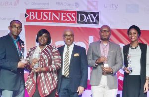 Left to right: Oze K. Oze, Head, Publications & Conferences, FirstBank; Obianuju Akanbi, Corporate Responsibility and Sustainability, FirstBank, U.K Eke (MFR), GMD/CEO, FBN Holdings Plc; Babatunde Lasaki, Head, Media and External Relations, FirstBank; and  Laura Fisayo-Kolawole, Vice President, Asset Management, FBNCapital Asset Management.