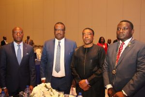 L-R: Shows Oscar  Onyema, CEO NSE; Rt. Hon. Zakawanu Garuba, Executive Commissioner, SEC ; Senator Ganiyu Olanrewaju Solomon,  former Chairman, Senate Committee on Capital Markets and Mr. Oluwaseyi Abe, President &Chairman of Council, Chartered Institute of Stockbrokers  (CIS ) at the CIS' 20th Annual Stockbrokers' Conference at Eko Hotel &Suite, Victoria Island, Lagos on Wednesday.