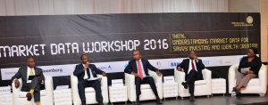 L-R: Shows Oscar  Onyema, CEO NSE;  Dr. Yemi Kale, Statistician General, National Bureau of Statistics; Haruna Jalo-Waziri, ED, Capital Markets Division, NSE; Bola Ajomale, MD, NASD and Harriet Agbenyi, Moderator of the Panel  at the NSE Market Data Workshop 2016 at the Civic Centre, Victoria Island, Lagos on Tuesday.