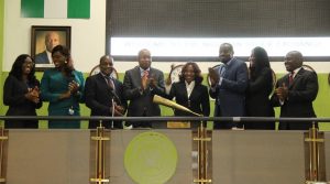 ARM Securities Limited; Mrs. Folashade Adeloye, Group Company Secretary, ARM Holding Company Limited; Mr. Sadiq Mohammed, Director, ARM Investment Managers Limited/Deputy GCEO, Asset & Resource Management Holding Company Limited; Haruna Jalo-Waziri, ED, Capital Markets Division, NSE Ms. Jumoke Ogundare, Director, ARM Investment Managers Limited/GCEO, Asset & Resource Management Holding Company Limited; Mr. Fela Popoola, MD, ARM Investment Managers Limited; Ms. Folashade Olasiyan , Fund Manager, ARM Money Market Fund and Tony Ibeziako, Head, Domestic Primary Market, NSE at the Listing of ARM Money Market Fund on Monday.at the Listing of ARM Money Market Fund on Monday.