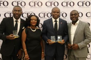 Pix: l-r:, Mr. Adewale Adeniyi, Financial Controller, UBA Plc, Mrs. Kehinde Olesin, Group Editor, Instinct Business, Mr. Ugo Nwaghodoh, Group Chief Finance Officer, UBA Plc and Mr. Akin Naphtal, Publisher Instinct Business/Organiser Chief Finance Officer (CFO) Award at the 2nd edition of the CFO awards where UBA won the CFO of the year; Financial Innovation Project of the year and Finance Team of the year awards,  in Lagos on Saturday