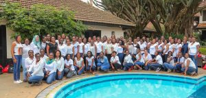 The Safaricom Women in Technology team pose for a group photo at a past event