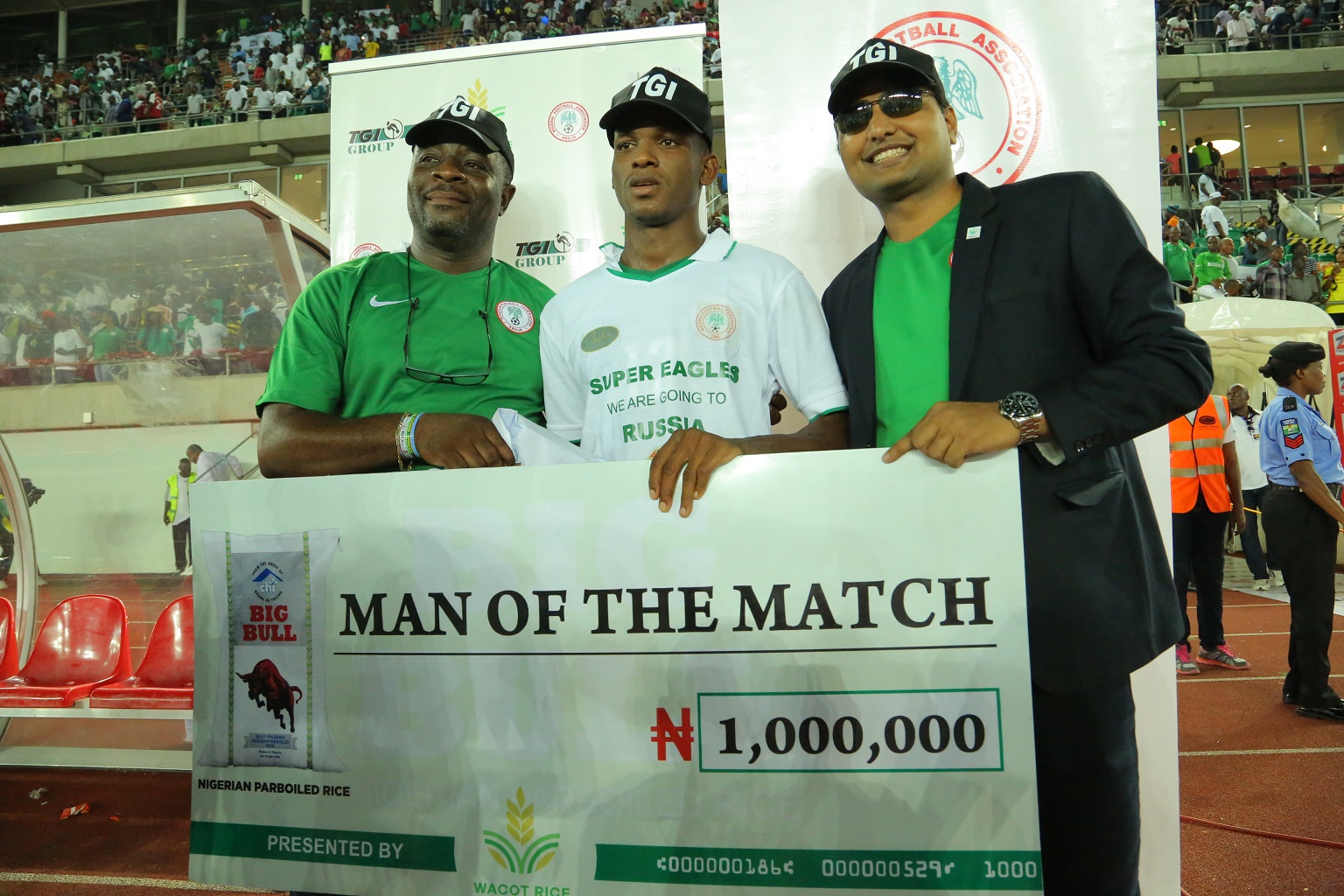 Abdullahi Emerges winner of ‘The Big Bull Rice Man of the Match’ award for Super Eagles