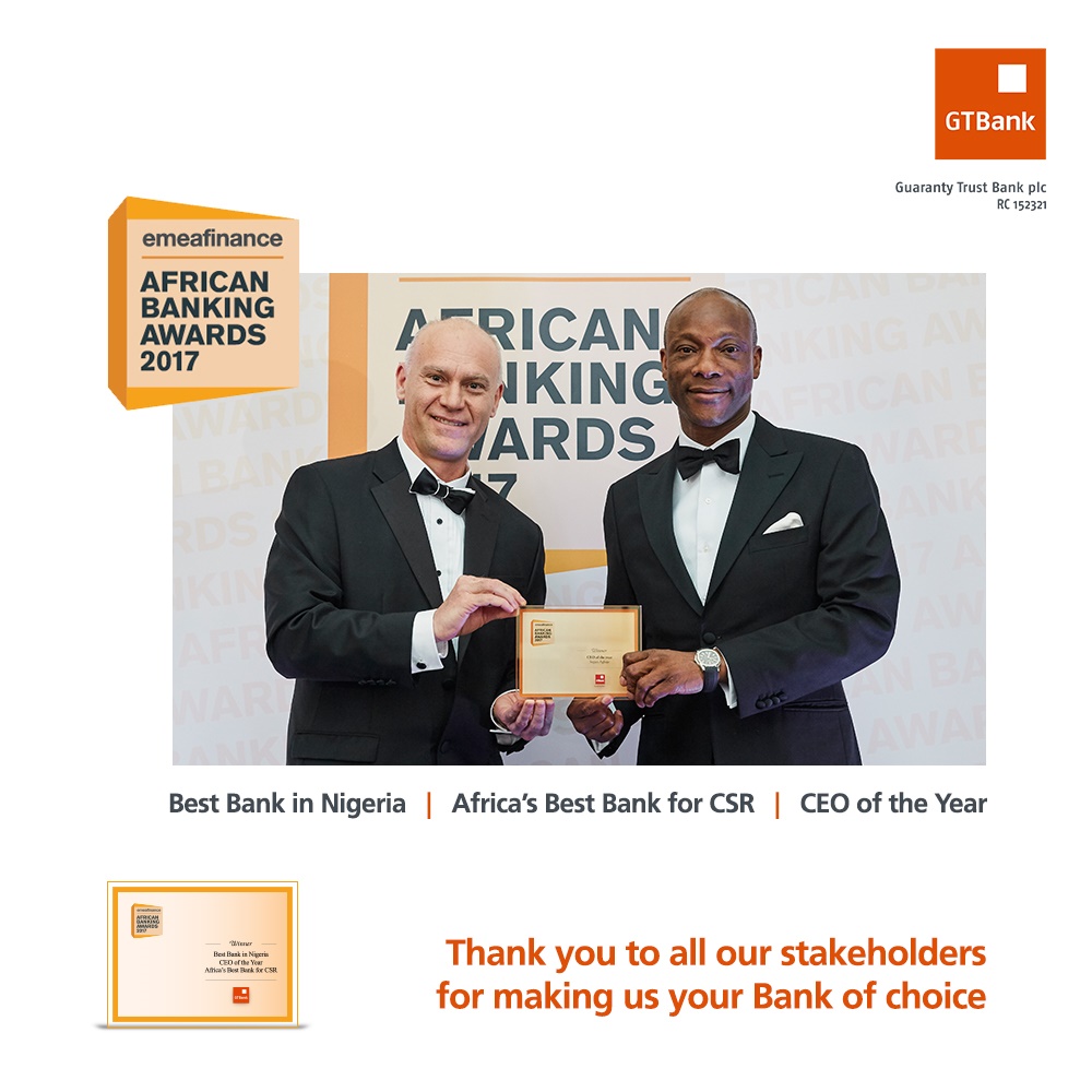 GTBank Wins Nigeria’s Best Bank & Africa’s Best Bank for CSR at EMEA