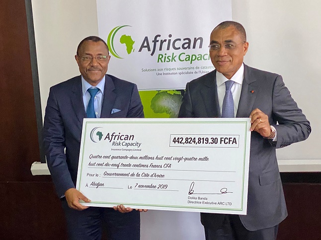 African Risk Capacity Insurance Issues Cheque for FCFA 442,824,819.30 to Côte d’Ivoire